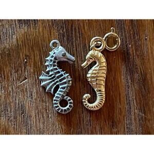 Two Metal Sea Horse Charms. Gold & Silver Tone. Nautical. Beach Ocean. bracelet